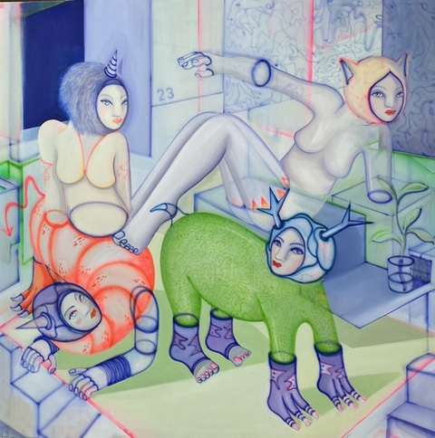 CAN I HAVE A GLASS OF WATER OLEO Y SPRAY SOBRE ALGODON 115X115CM 2023 2500 EUROS