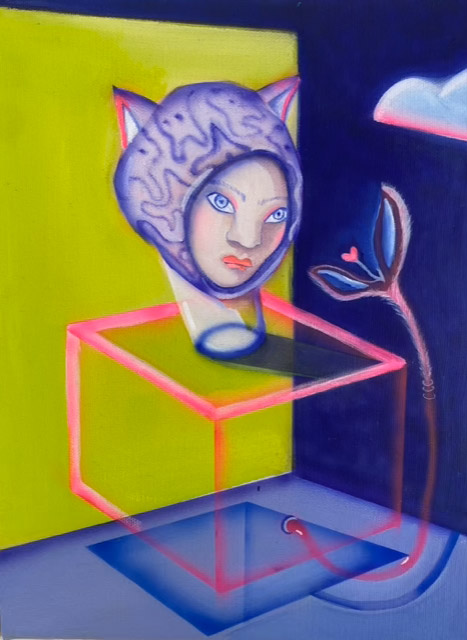 PLANTA-CARNIVORA-OLEO-Y-SPRAY-SOBRE-ALGODÓN-27X18-2023-510-EUROS