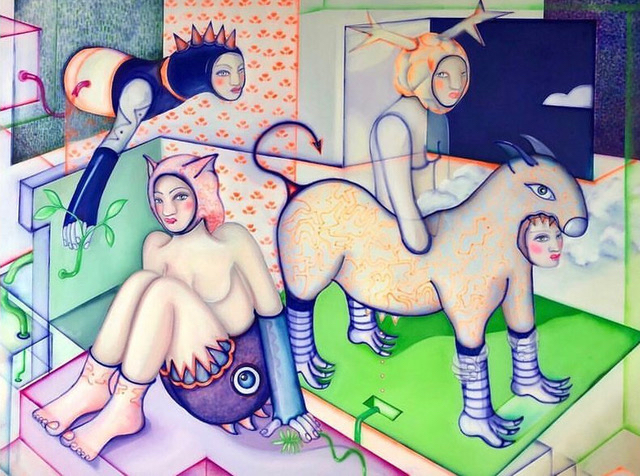 UN DÍA CUALQUIERA OLEO Y SPRAY SOBRE ALGODON 145X115 CM 2022 2690 EUROS