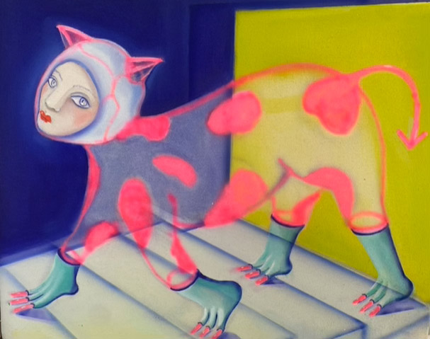 VACALEONA-OLEO-Y-SPRAY-SOBRE-ALGODÓN-30X27CM-2023-65O-EUROS