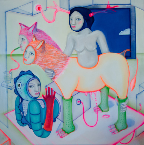 ZUMO CON PAJITA OLEO Y SPRAY SOBRE ALGODÓN 90X90CM 2022 2100 EUROS