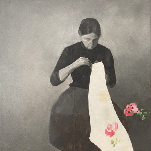Isabel Gil. “Anna Hammershøi, la hermana del pintor” - Autor original: Vilhelm Hammershøi. Óleo en servilleta bordada - Donación de Esther Gutiérrez Sánchez.