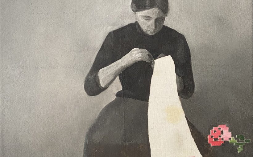 Isabel Gil. “Anna Hammershøi, la hermana del pintor” - Autor original: Vilhelm Hammershøi. Óleo en servilleta bordada - Donación de Esther Gutiérrez Sánchez.