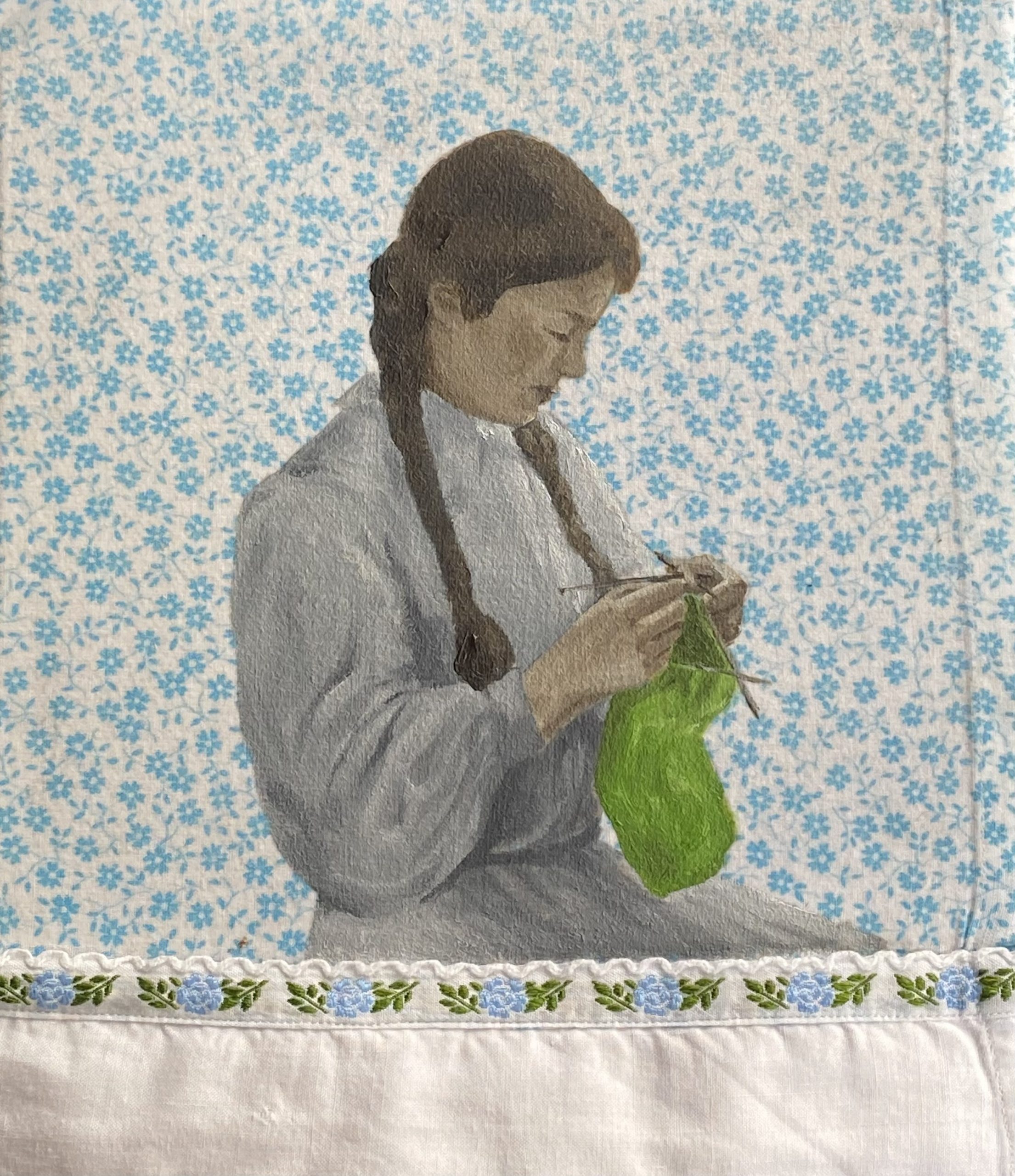 Isabel Gil. “Cottage girl” - Autor original: Garnet Ruskin Wolseley Óleo en blusa confeccionada a mano - Comprada en Rastro Gijón.